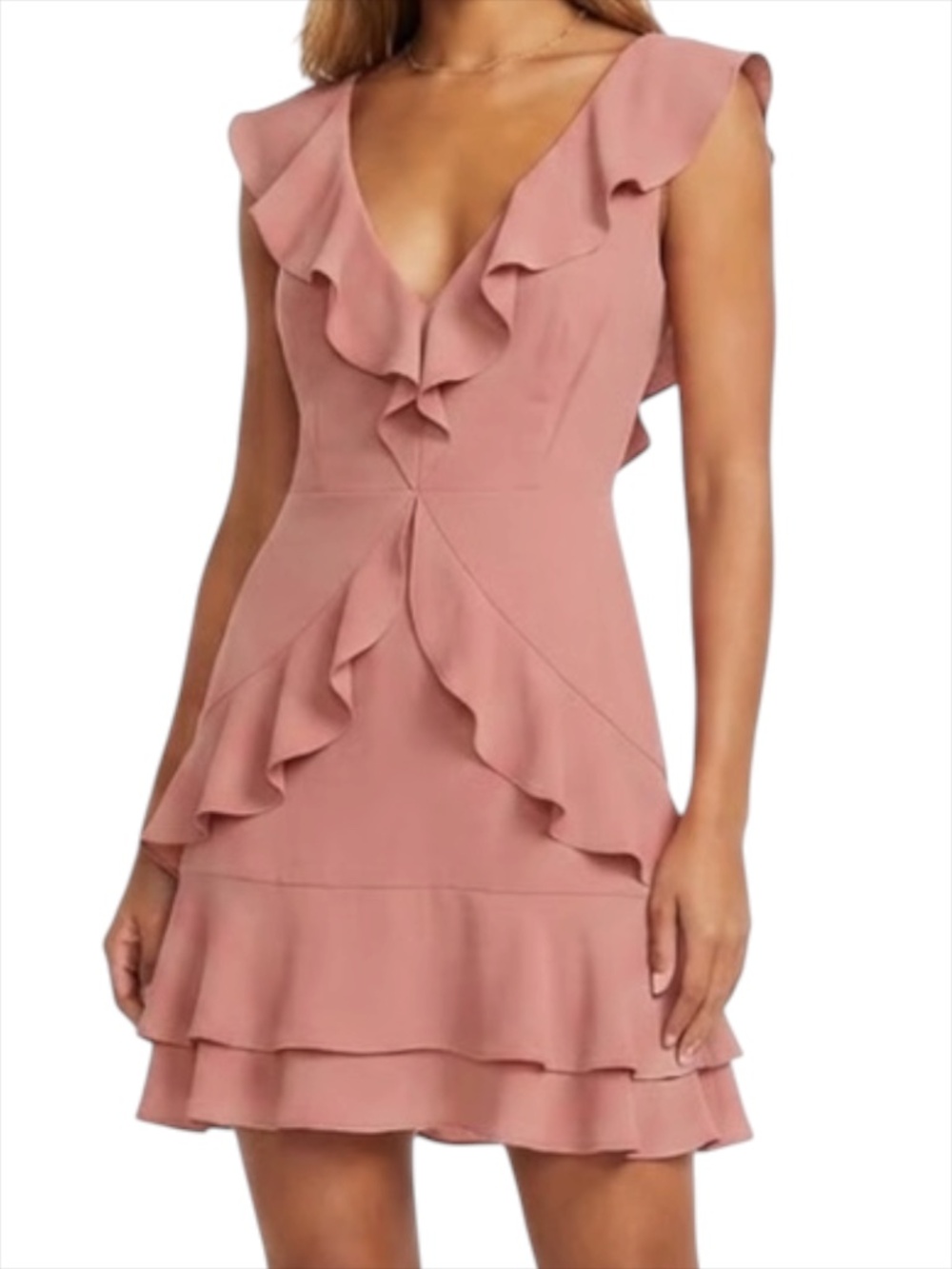 Express Ruffle Tiered V-Neck Mini Dress - Dusty Rose Size 6